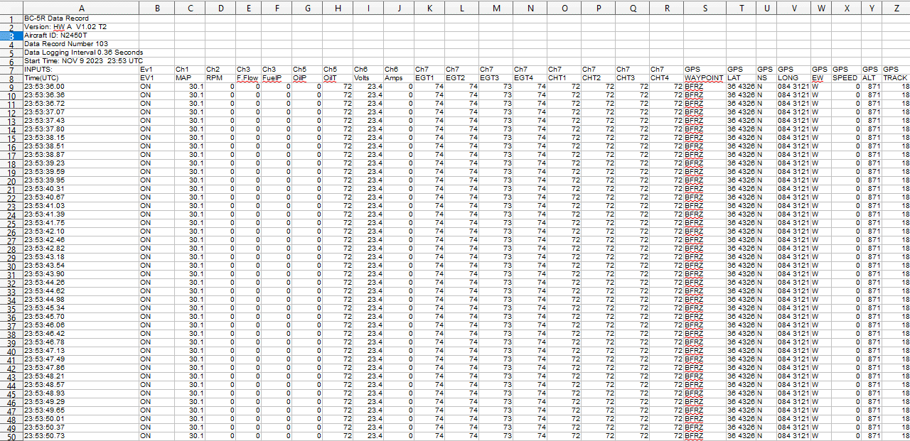 Nov 10 Lance Data Record