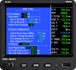 MVP-50P Add Fuel Data Screen