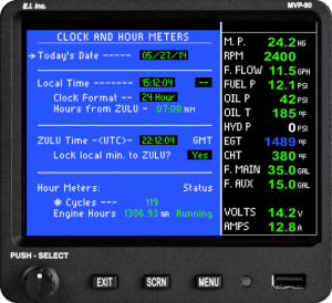 MVP-50P Engine Monitor Clock and Hour Meters Data Screen