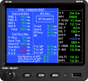 MVP-50P Instrument Fuel Management Data Screen