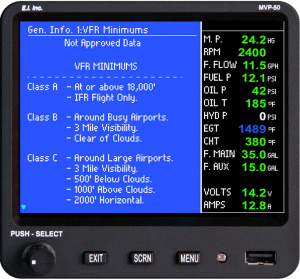MVP-50P Engine Monitor General Information and Flight Notes Data Screen